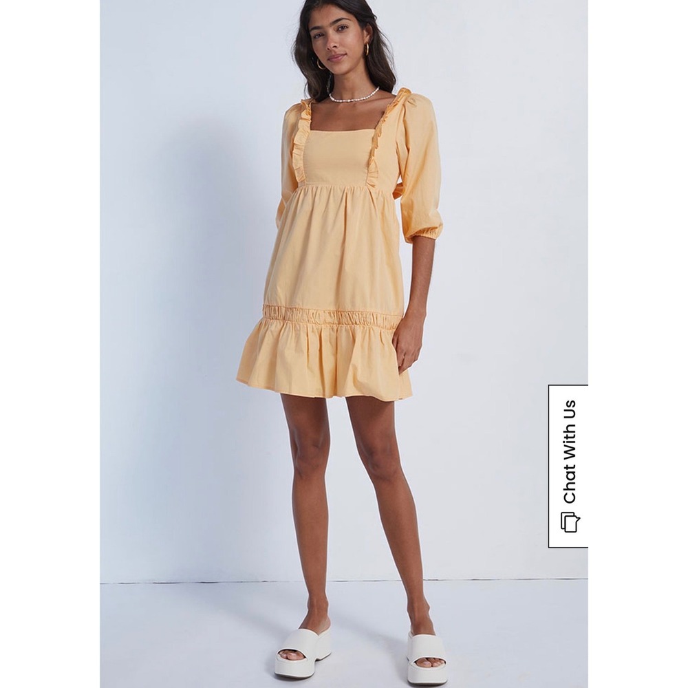 H2 Minkpink Piper Mini Dress Apricot Orange Ruffle Puff Sleeve Open Back S NEW